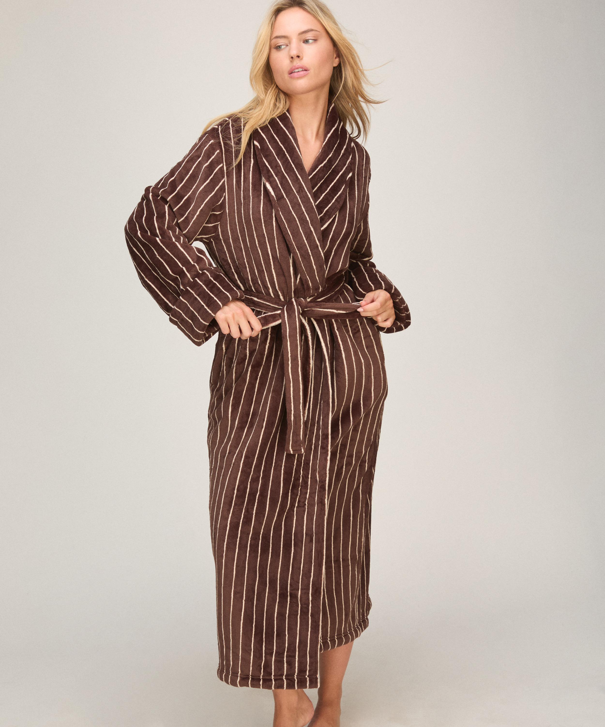 Soft Fleece Bathrobe, Brown, main