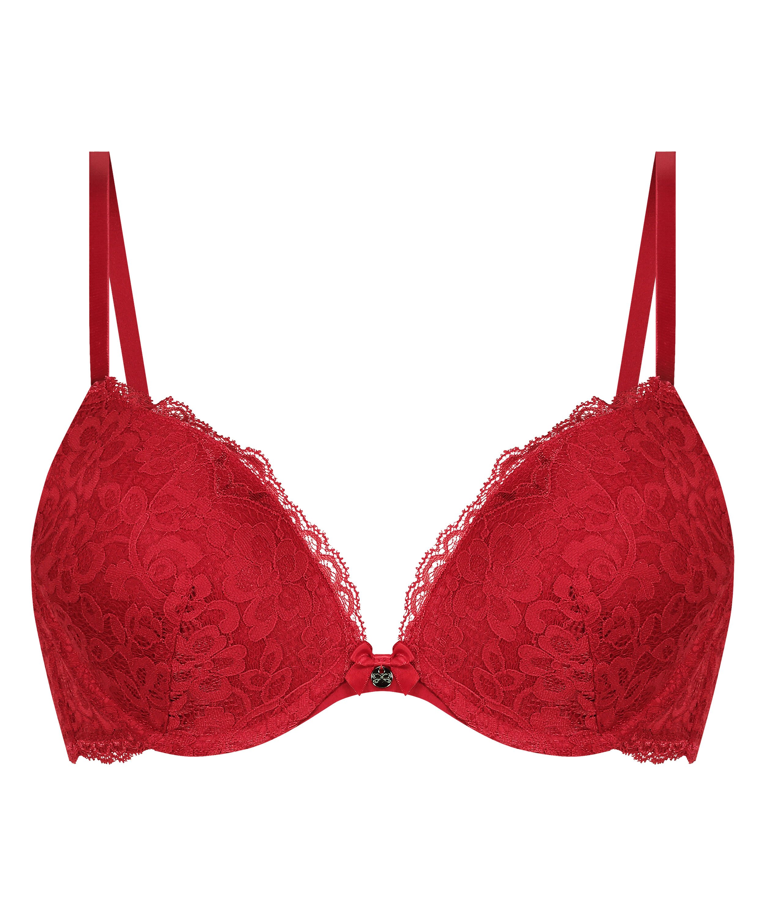 Marine Padded Push-Up Underwired Bra, Red