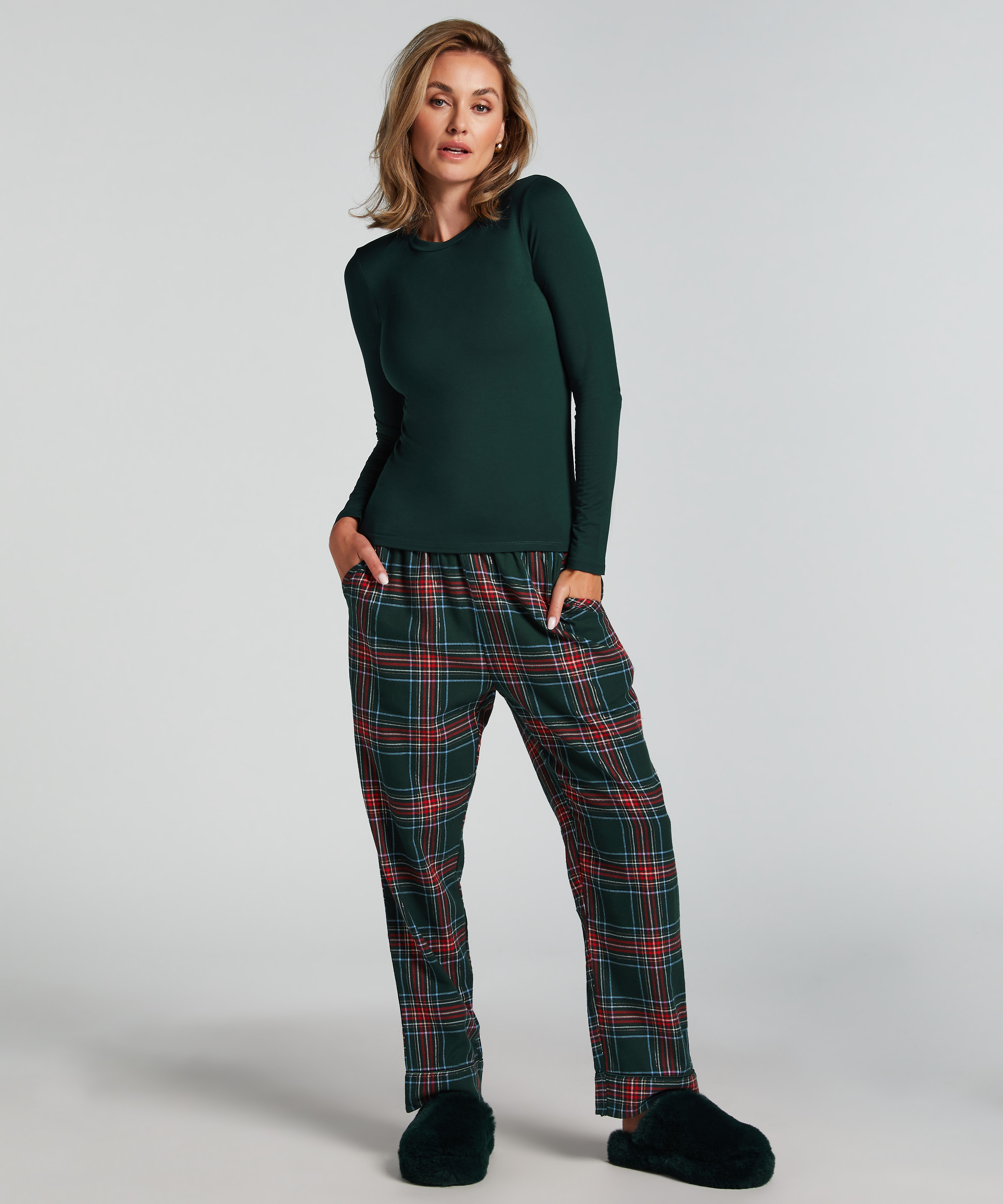 Flannel Pyjama Pants, Green, main