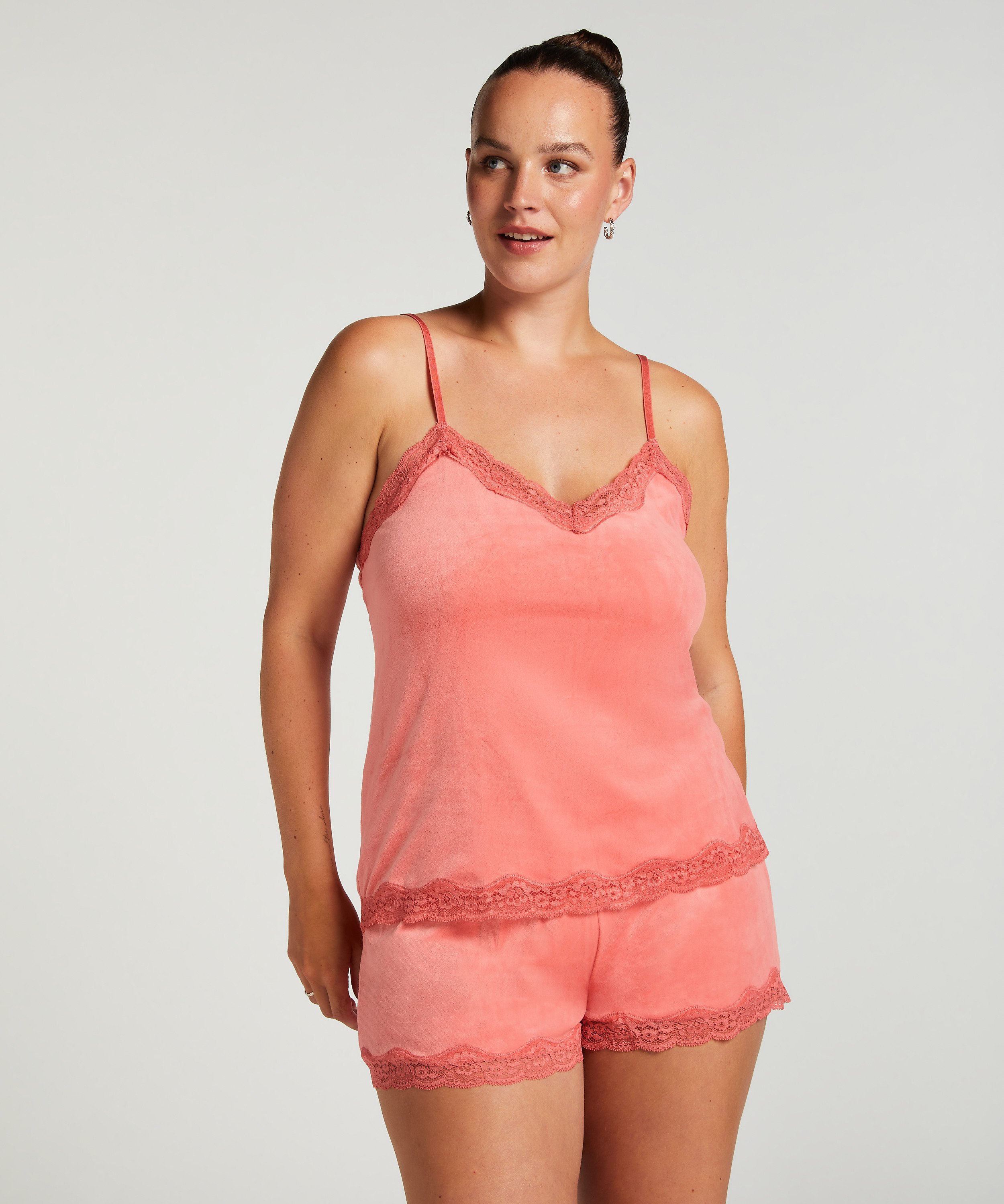Velours Lace Cami Top, Pink, main