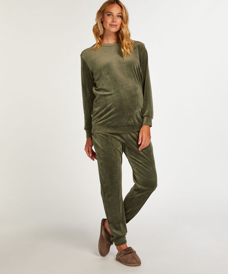 Velours Pintuck Maternity Jogging Bottoms, Green