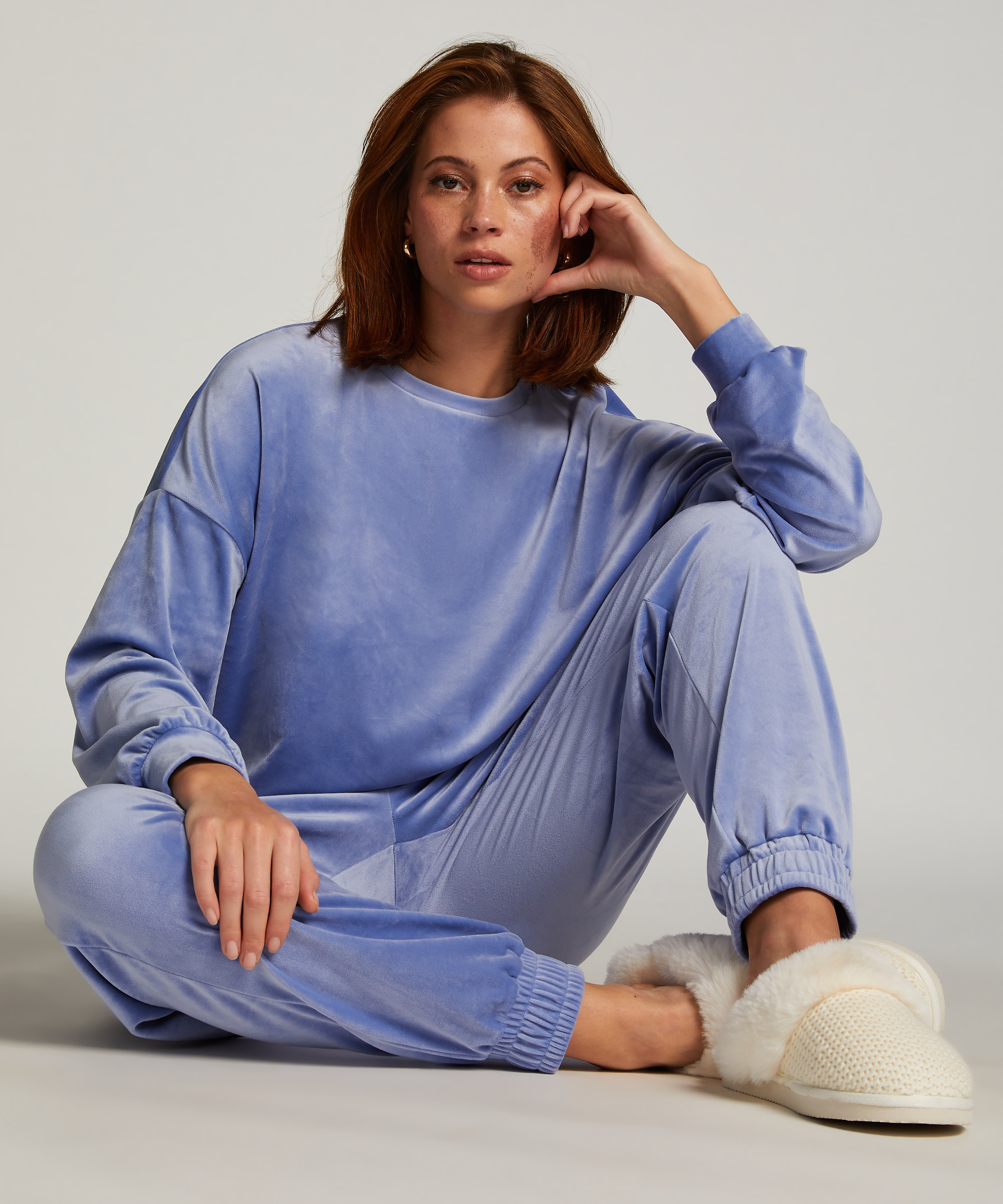 Velours Jogging Pants, Blue, main