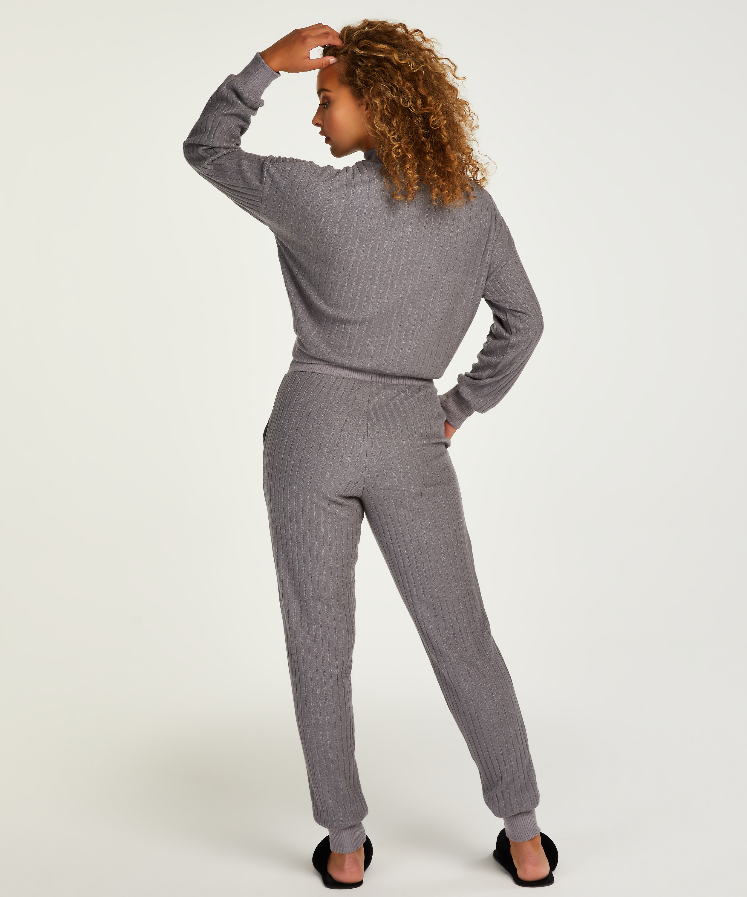 Petite Brushed Rib Pyjama Pants, Grey, main