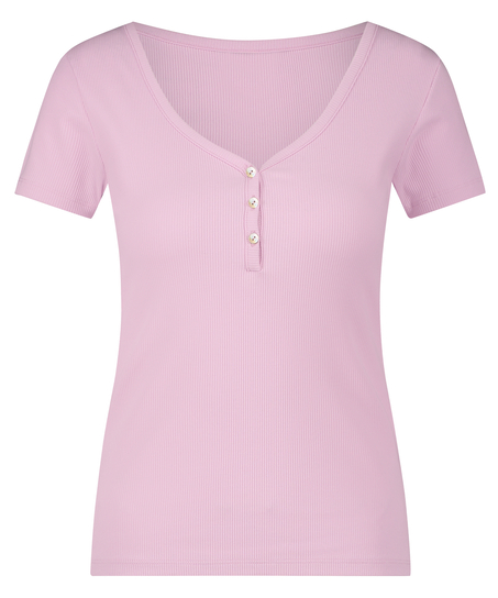 Rib Short-Sleeved Top, Pink