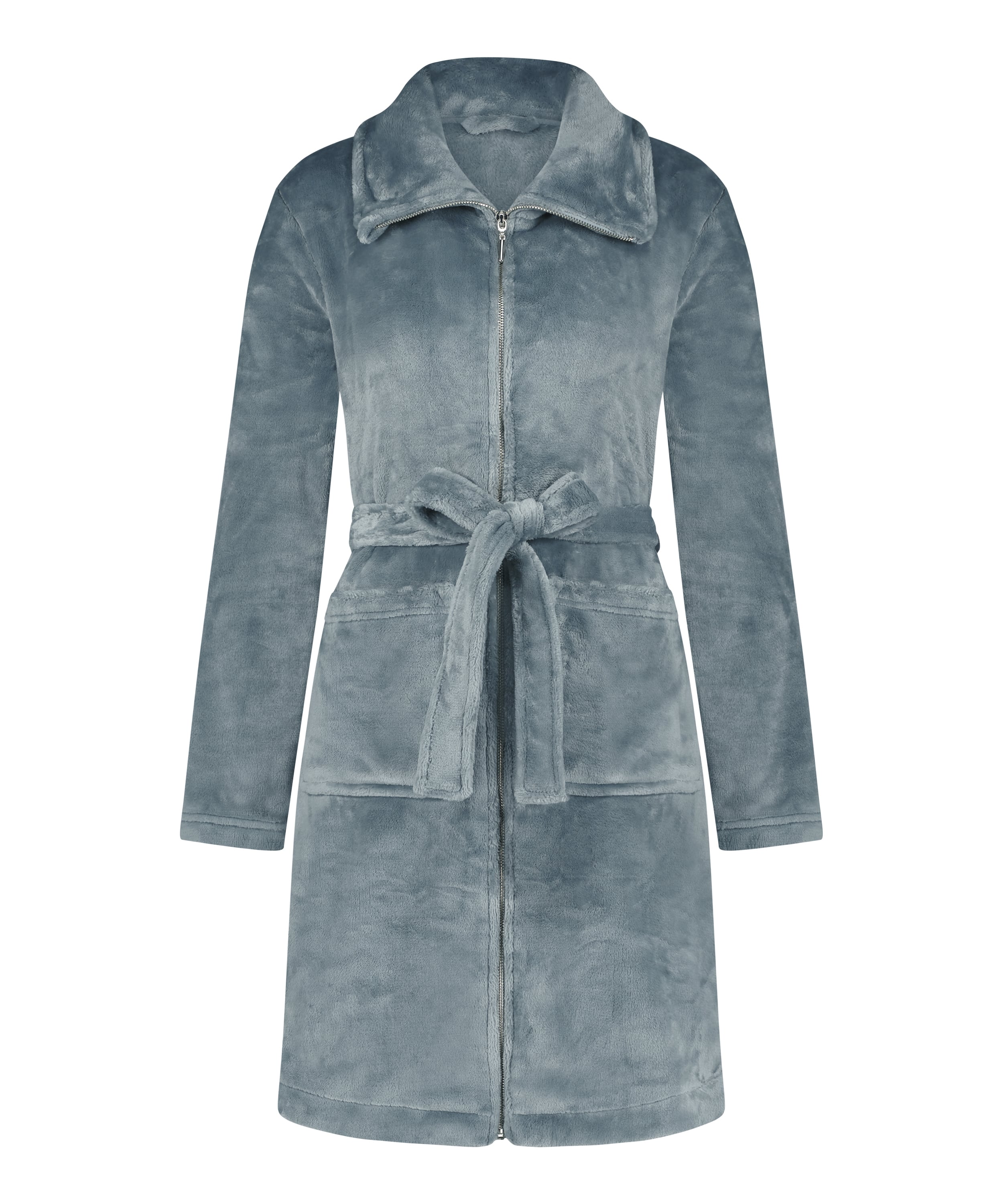 Fleece Zip Bathrobe, Blue, main