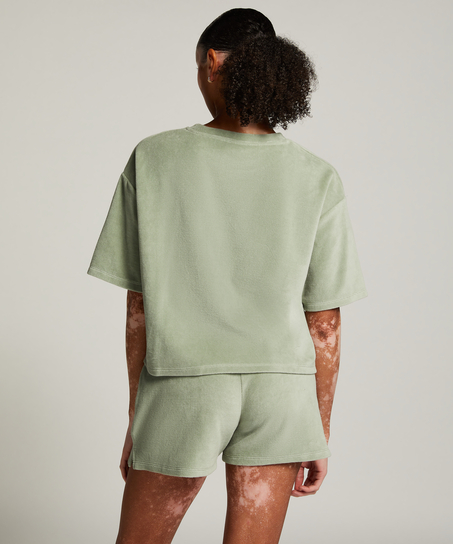 Short-sleeve velours top, Green