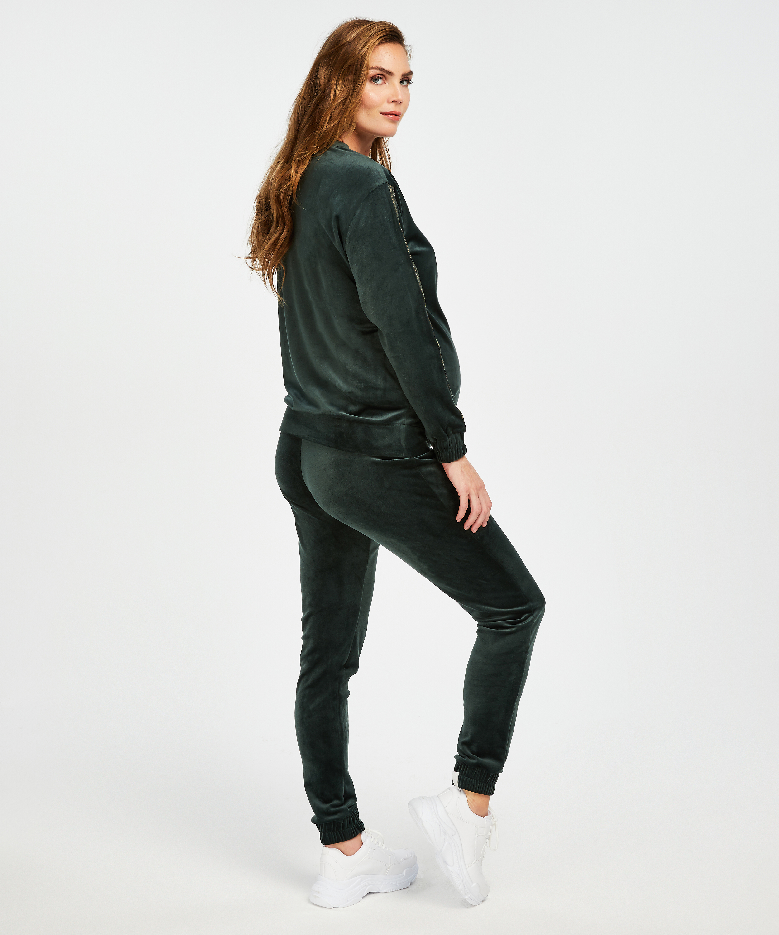 Velvet Shimmer maternity jogging bottoms, Green, main