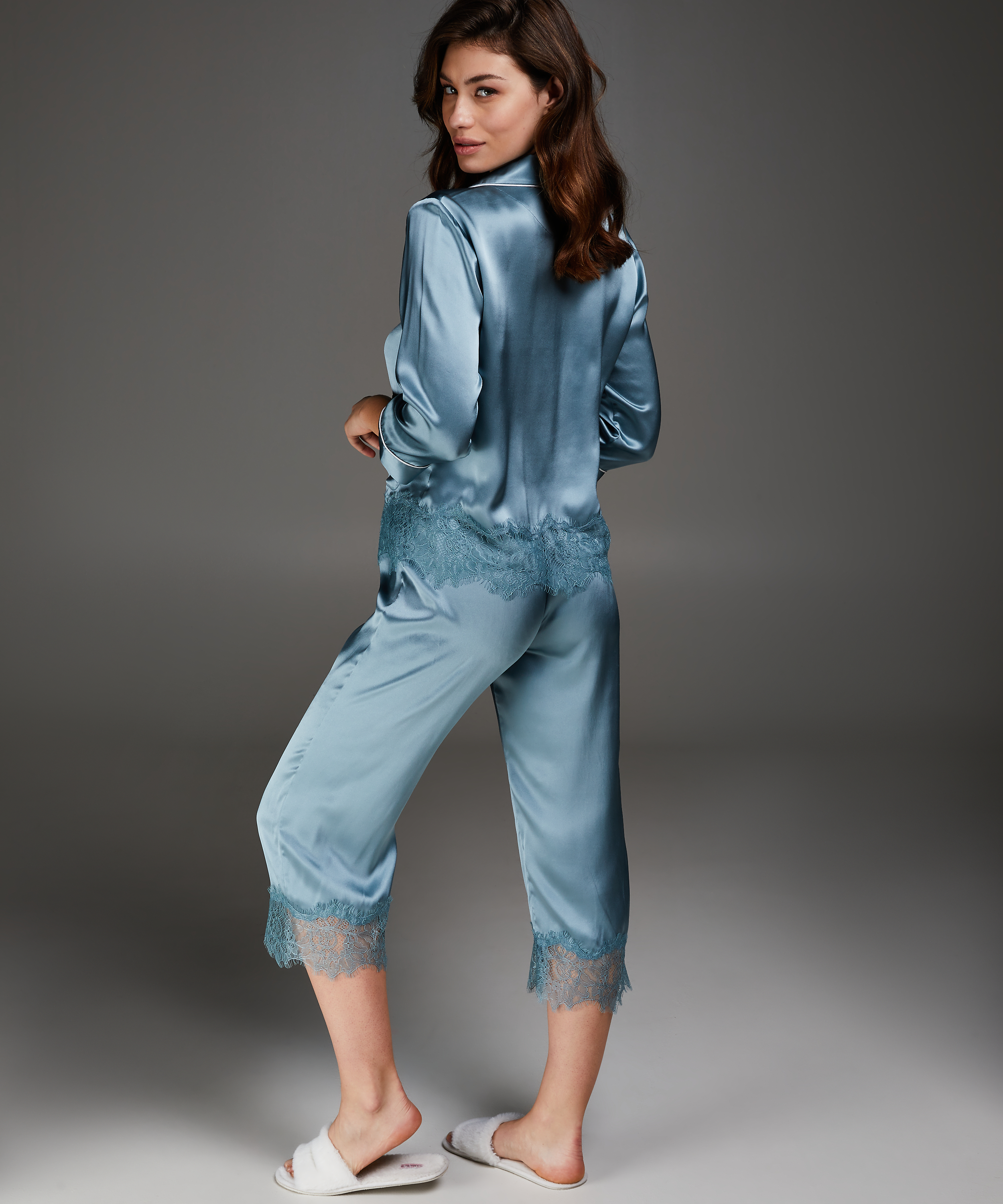 Silk capri pants, Blue, main