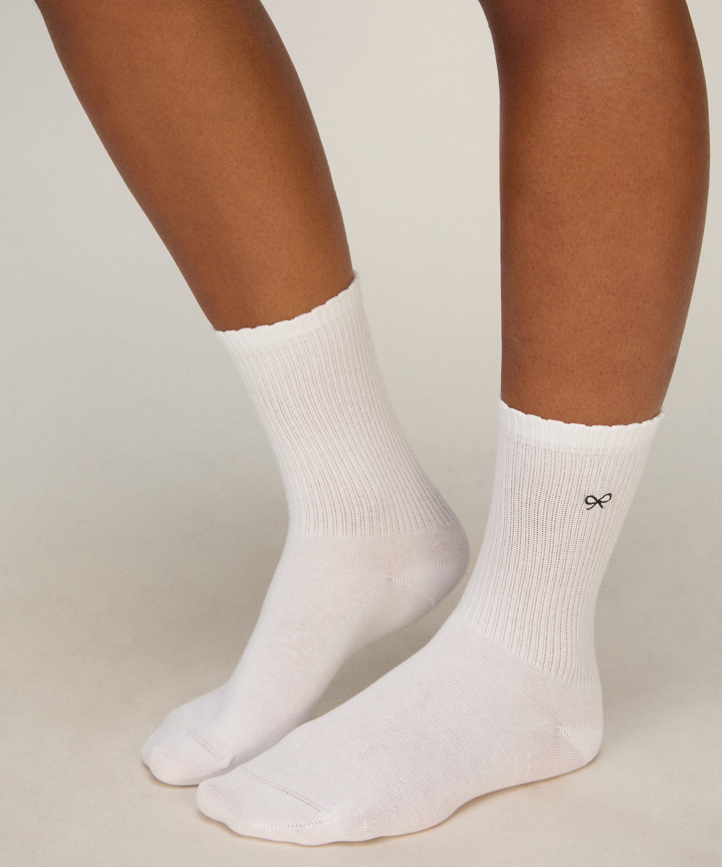 2 Pair Cotton Crew Socks, White, main
