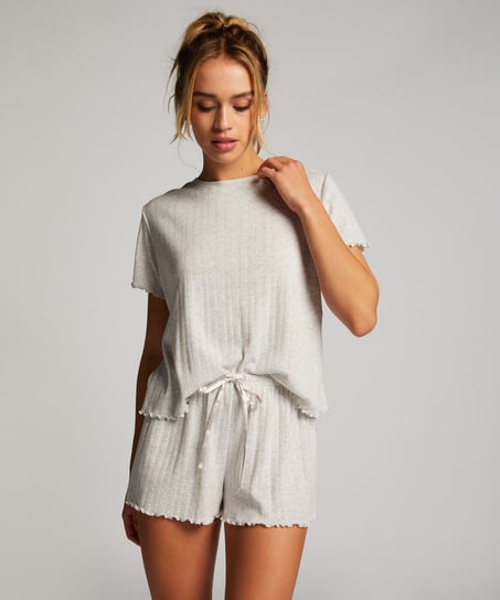 Pointelle Pyjama Shorts, Beige