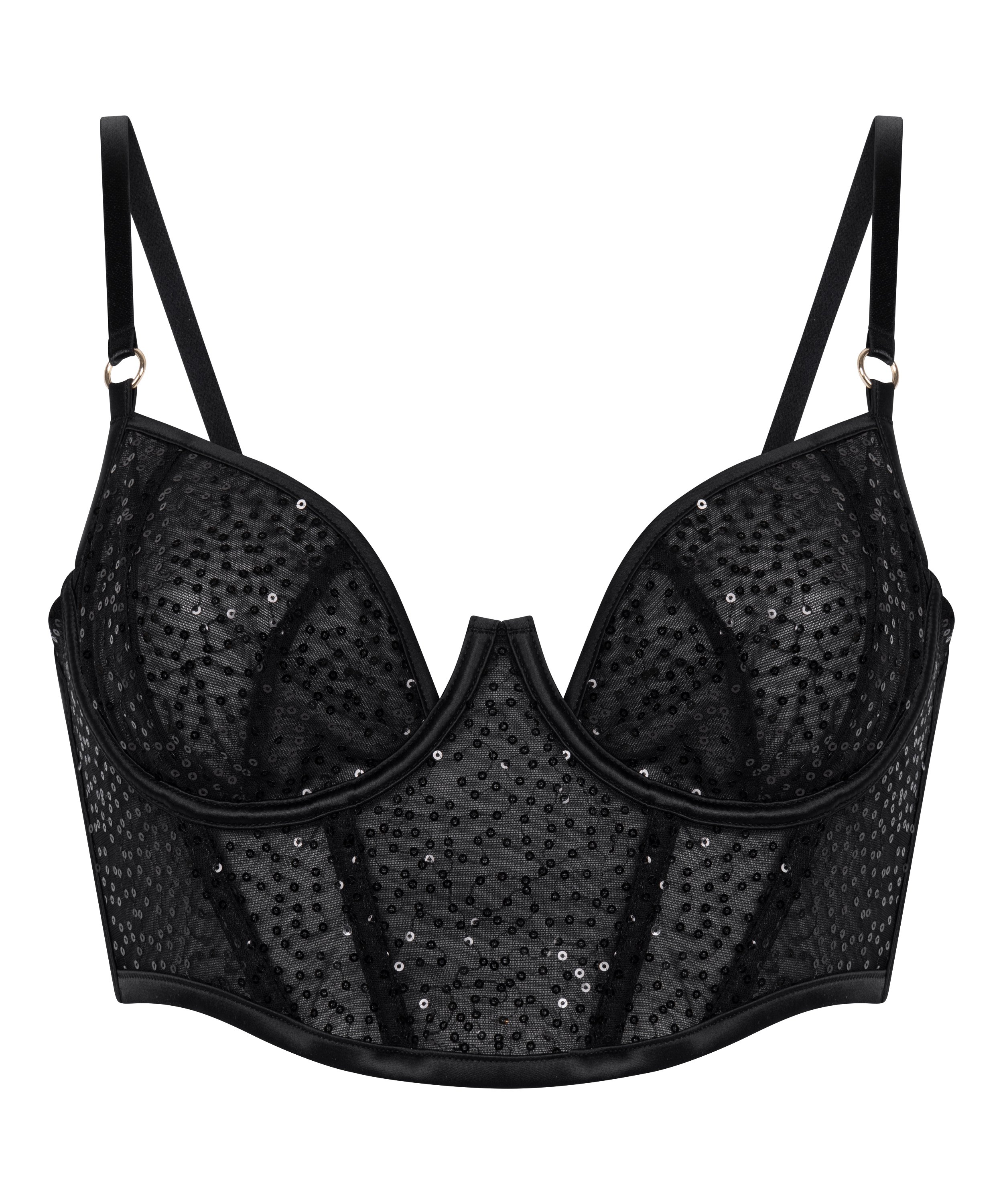 Elle Non-Padded Underwired Longline Bra, Black, main