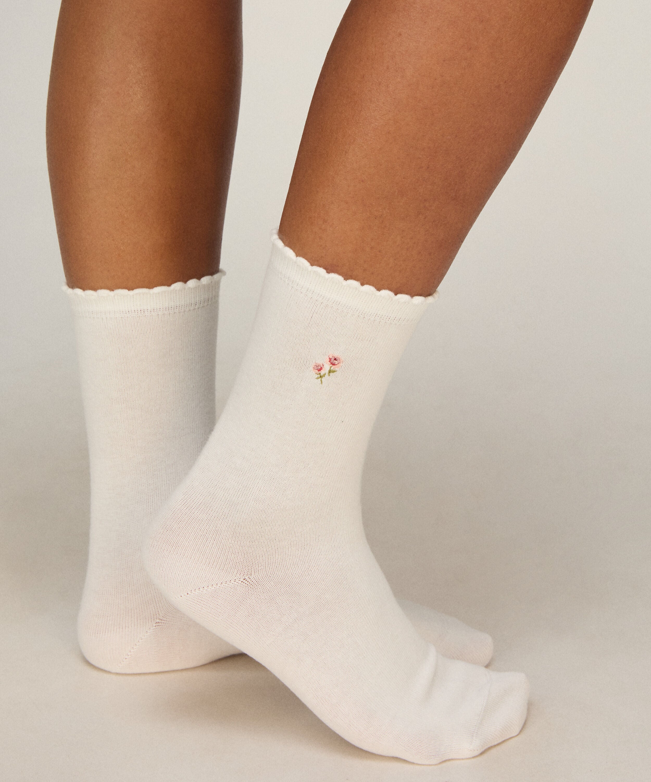 3 Pair Cotton Flower Socks, Pink