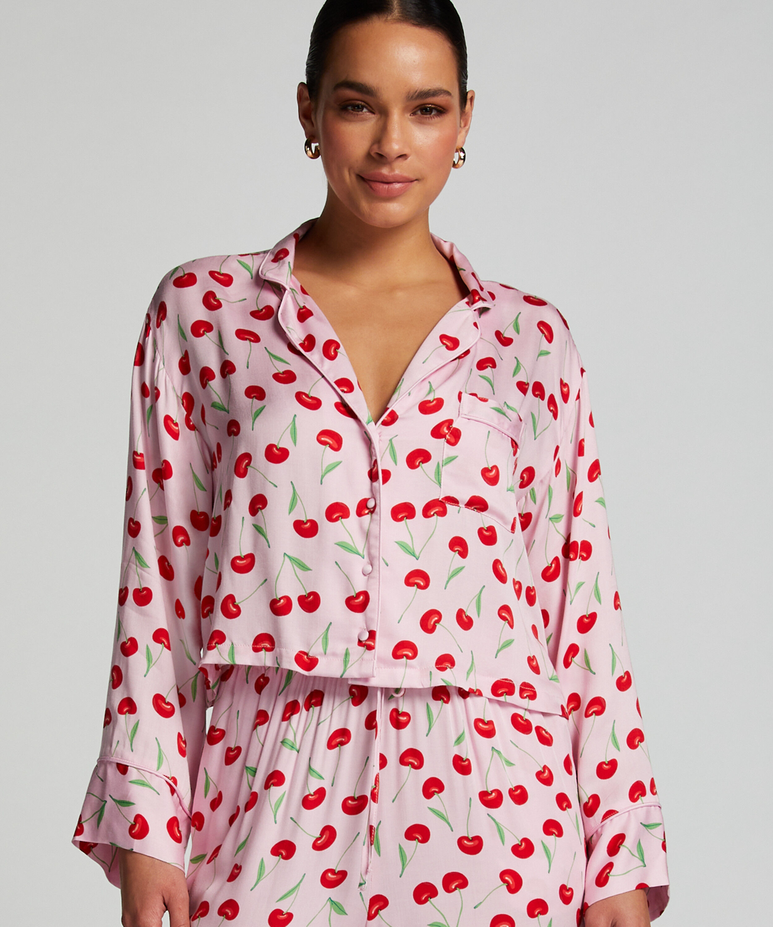 Twill Long-sleeved Pyjama Top, Pink