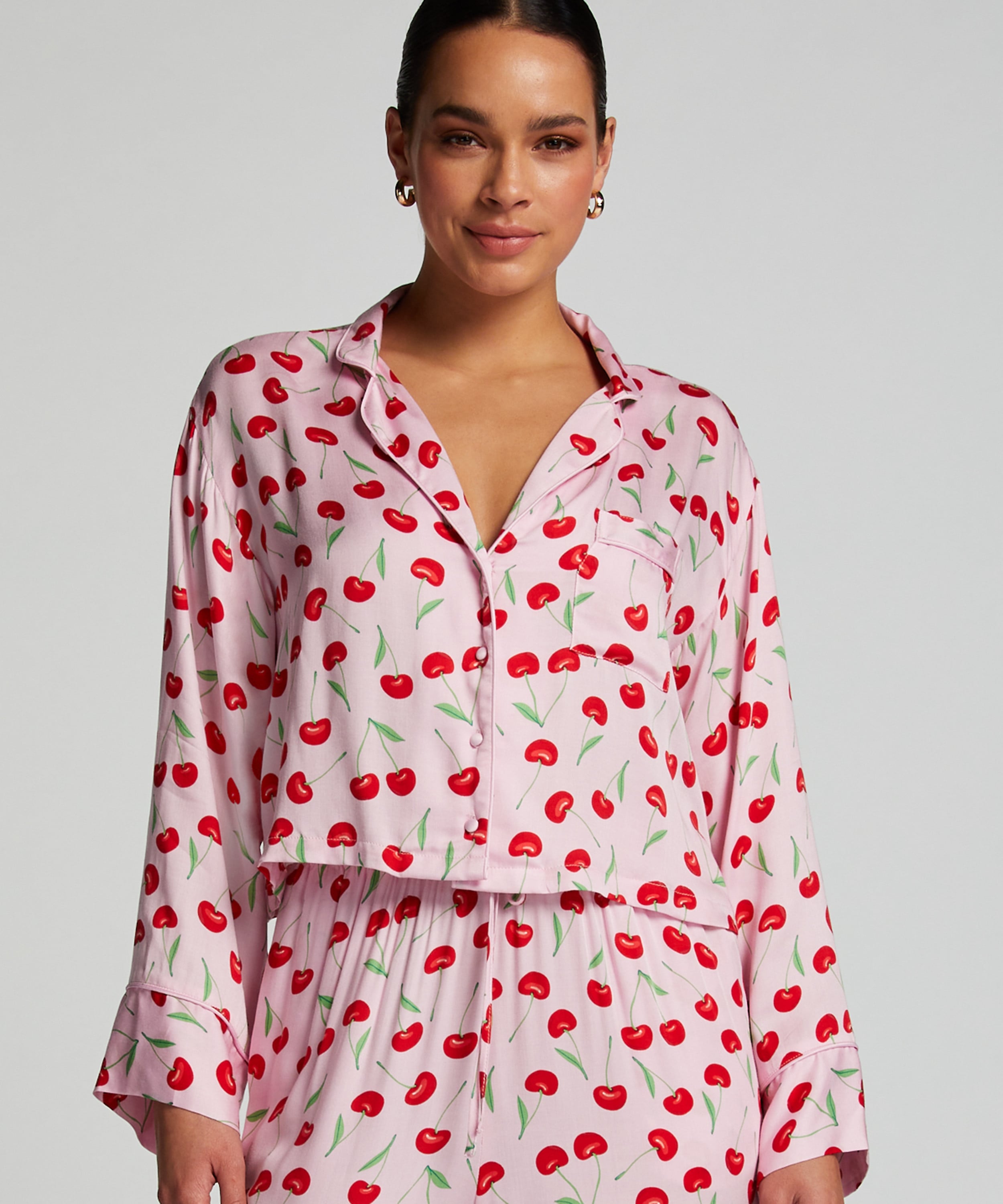 Twill Long-sleeved Pyjama Top, Pink, main
