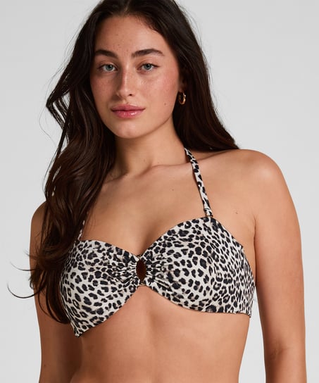 Bandeau Bikini Top Leopard, Black