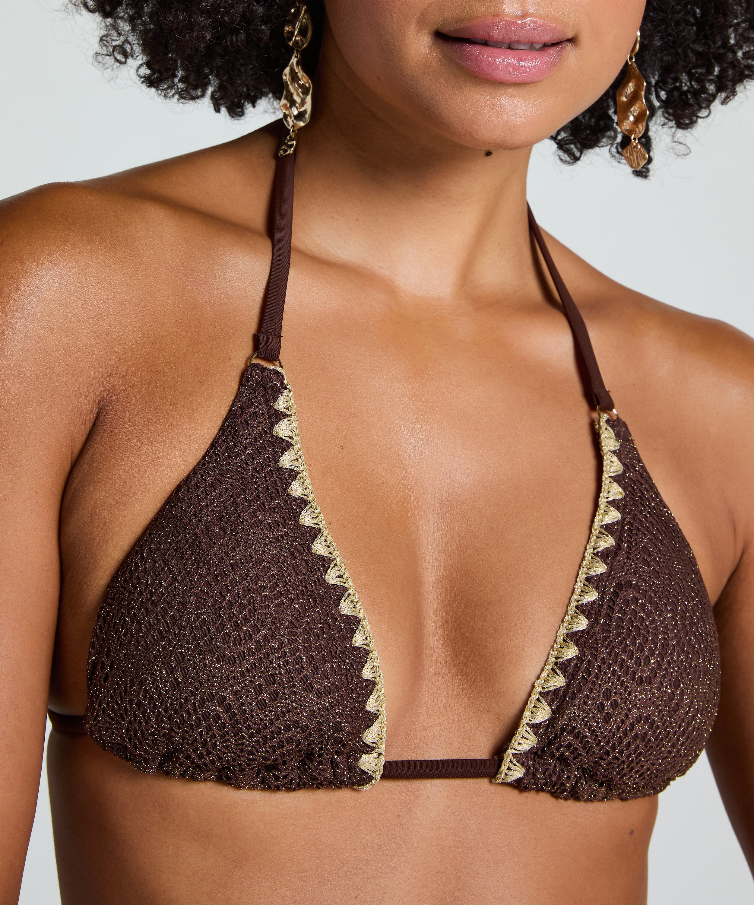 Triangle Crochet Bikini Top, Brown, main