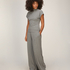 Top Short Sleeves Rib Mockneck, Gray