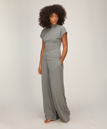 Top Short Sleeves Rib Mockneck, Gray