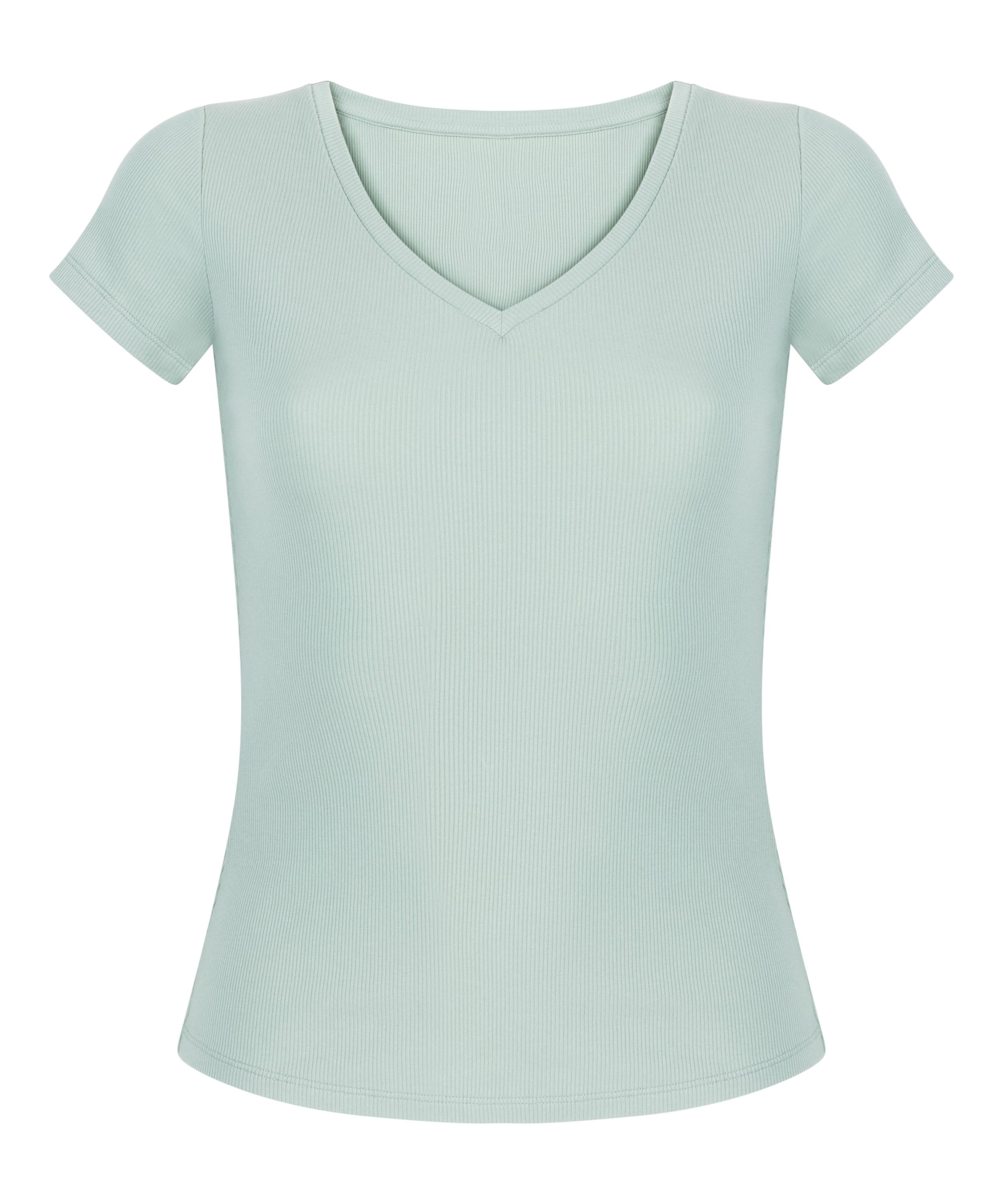 Ribbed Jersey Short-Sleeved Pyjama Top, Green, main