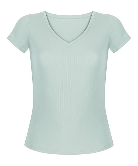 Ribbed Jersey Short-Sleeved Pyjama Top, Green