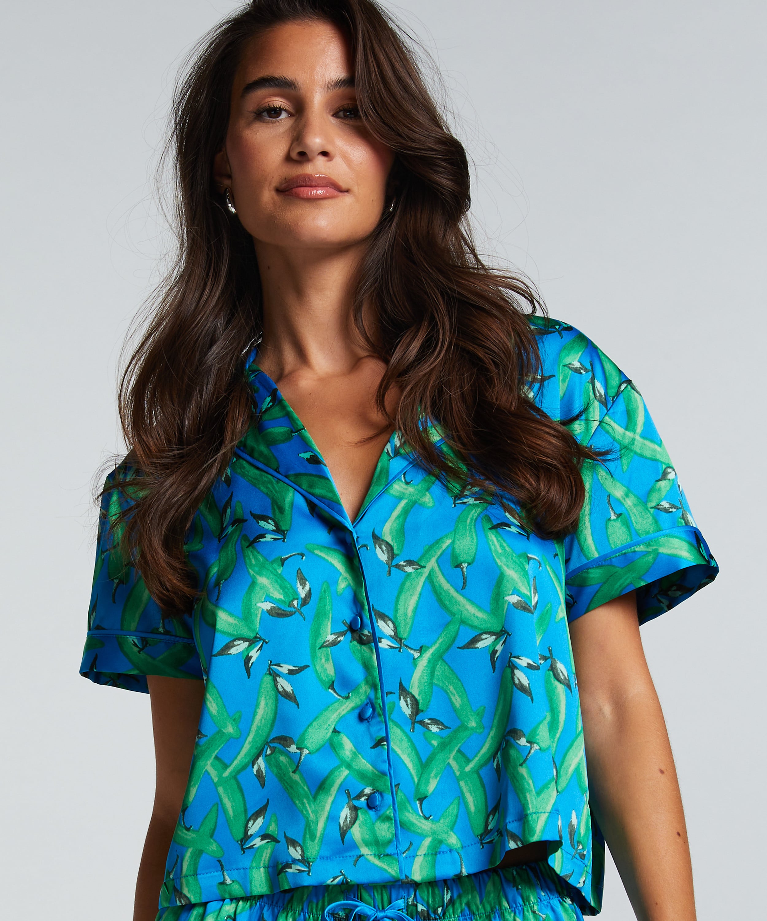 Satin Short-Sleeved Jacket, Blue, main
