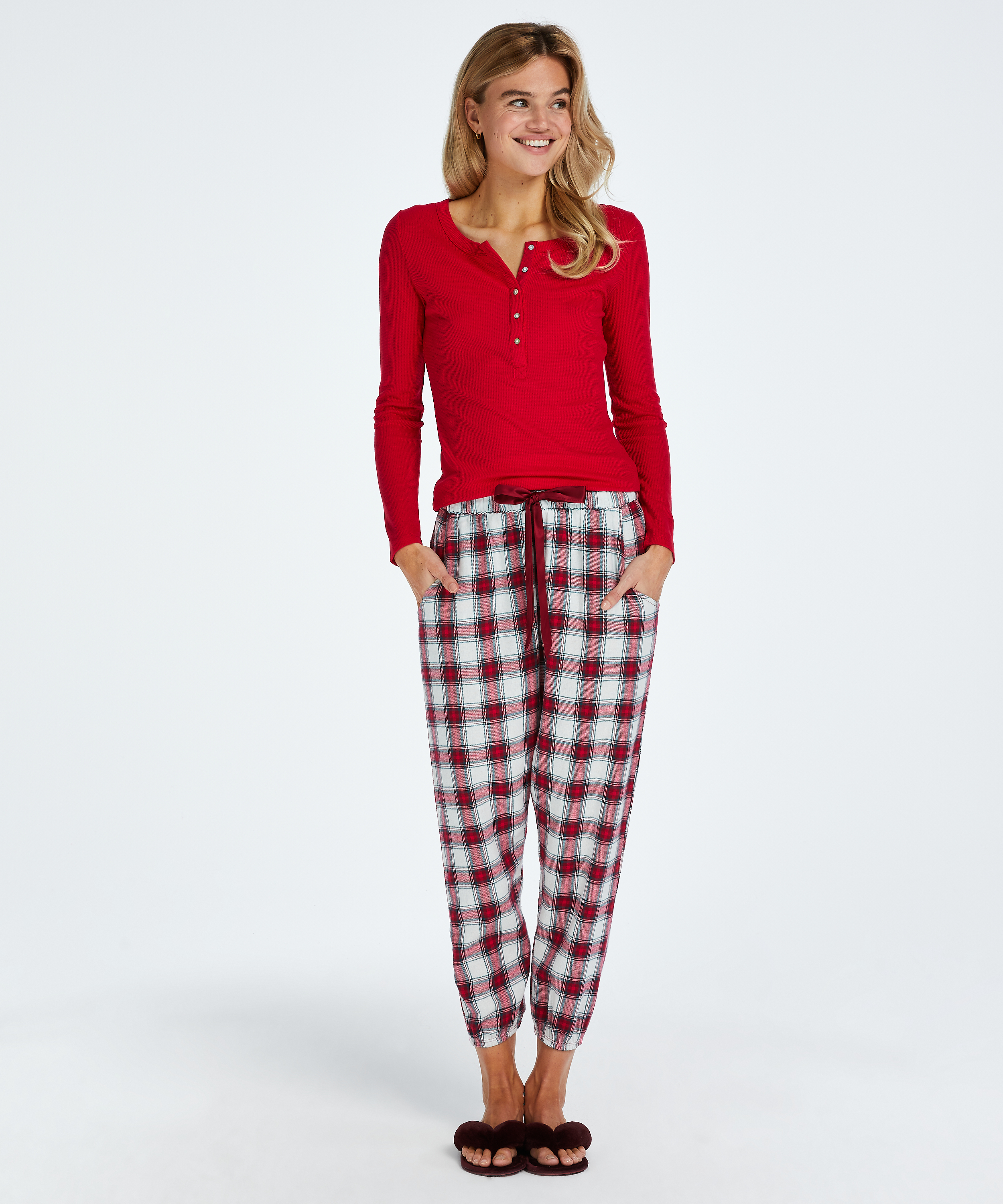 Petite Twill Check Pyjama pants, Red, main