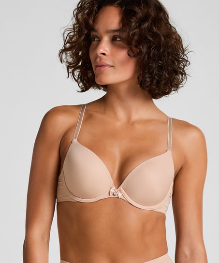 Plunge Padded Underwired Bra, Beige