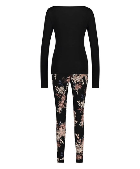 Dahlia Long-sleeved Pyjama Set, Black