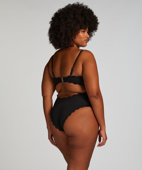 Bandeau Scallop Swimsuit, Black