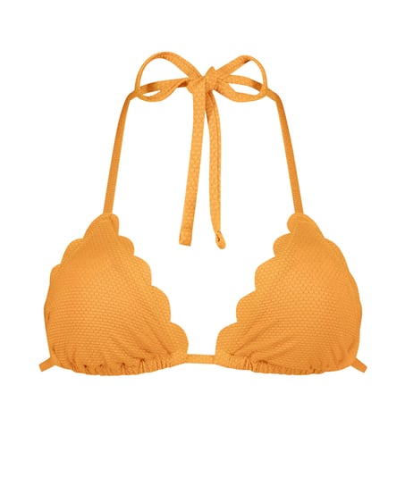 Scallop Lurex Triangle Bikini Top, Orange