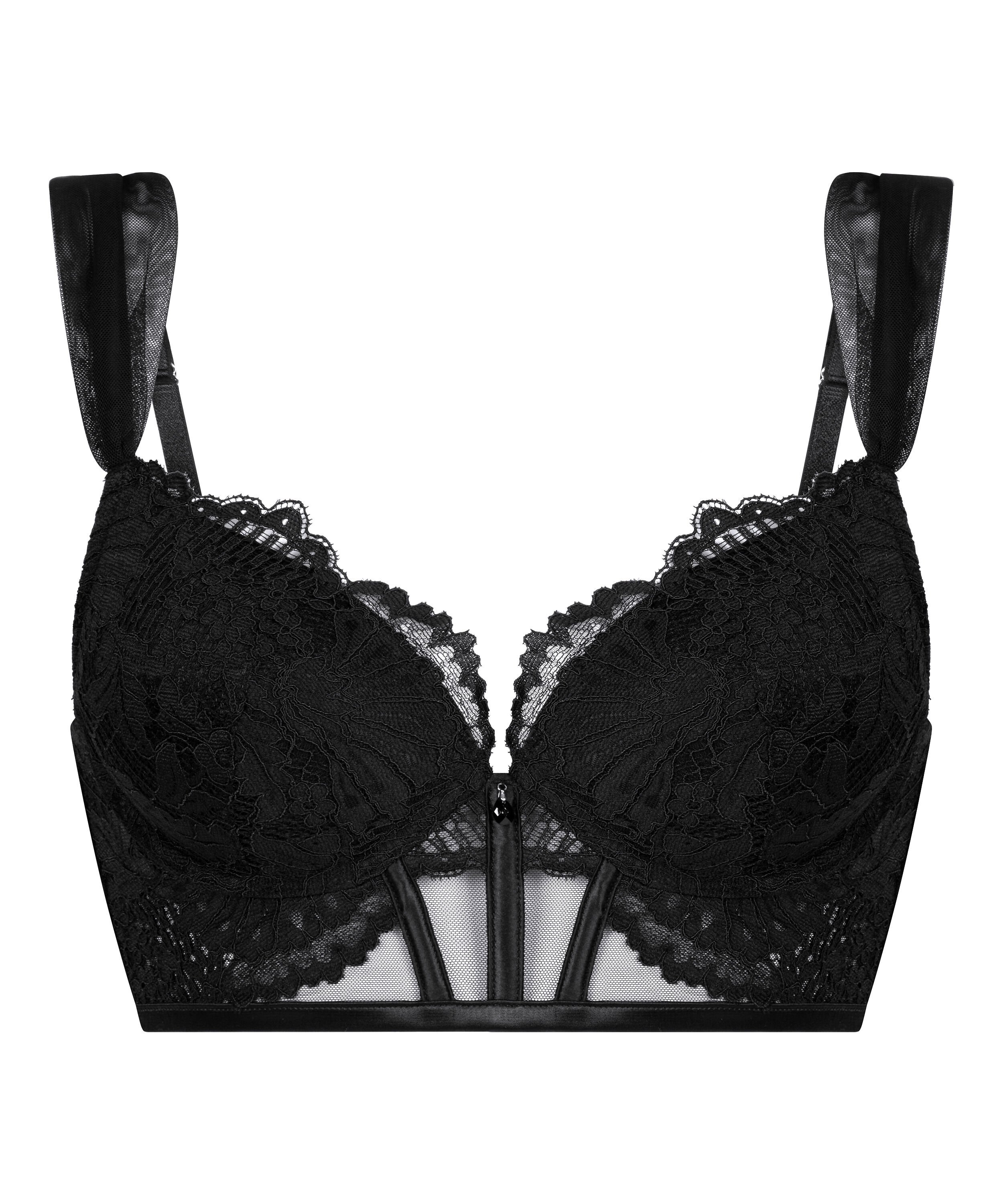 Whitney Padded Underwired Longline Push-Up Bra, Black