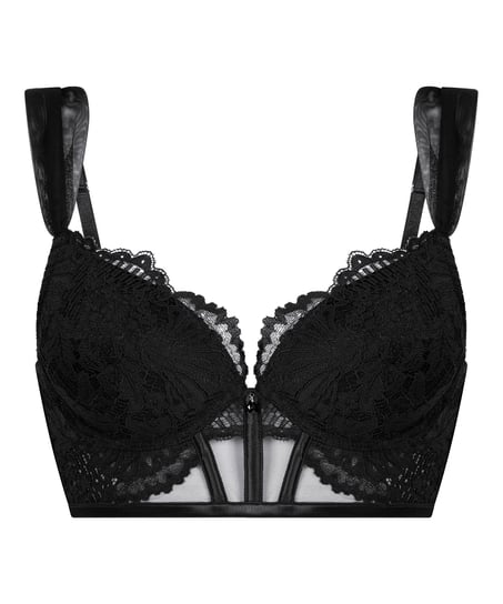 Whitney Padded Underwired Longline Push-Up Bra, Black