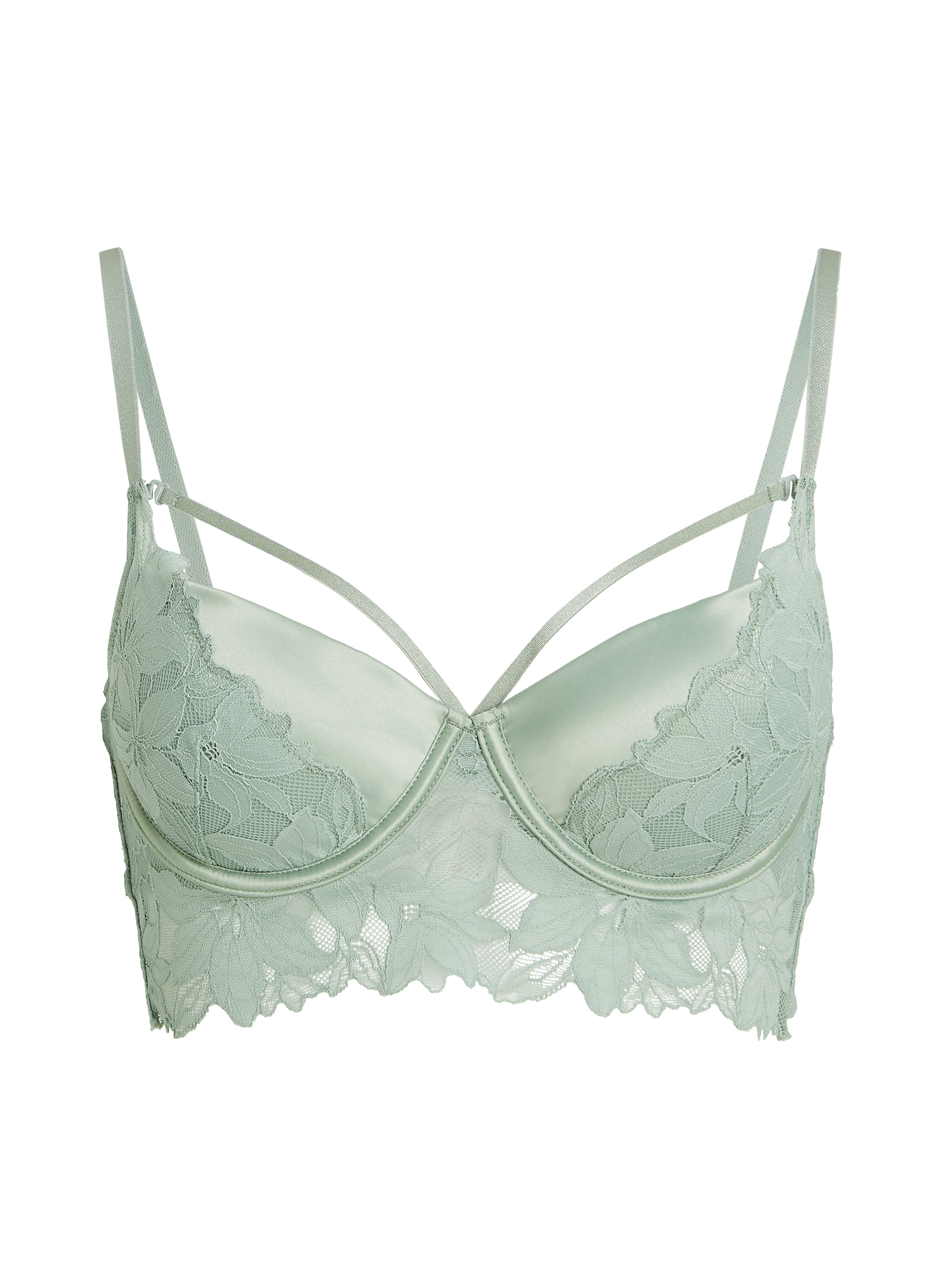 Ingrid Padded Underwired Longline bra, Green, main