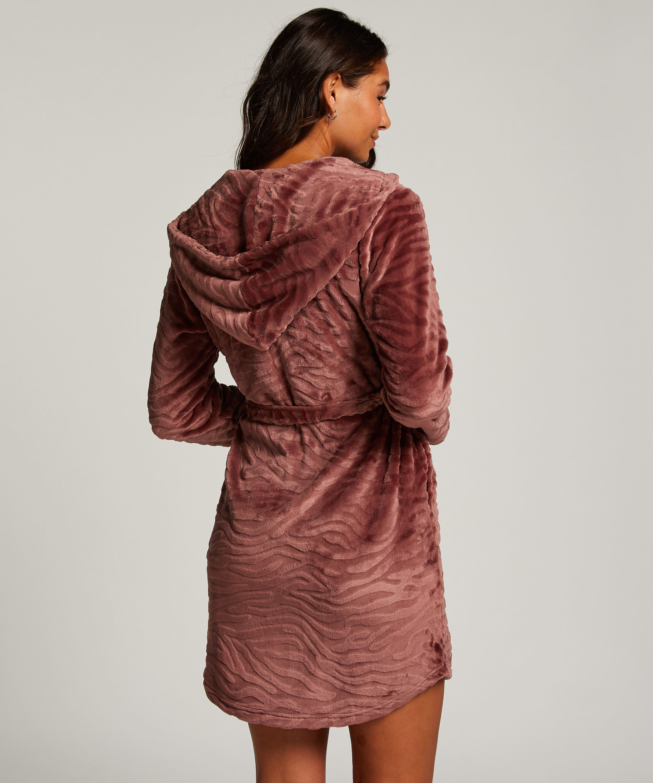 Short Fleece Ribbed Bathrobe, Purple, main