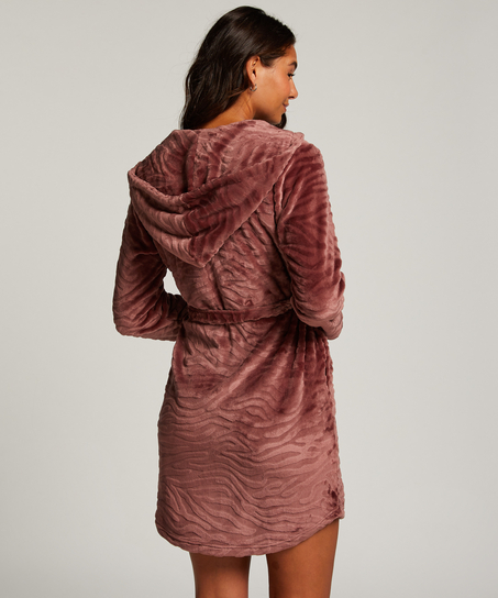 Short Fleece Ribbed Bathrobe, Purple