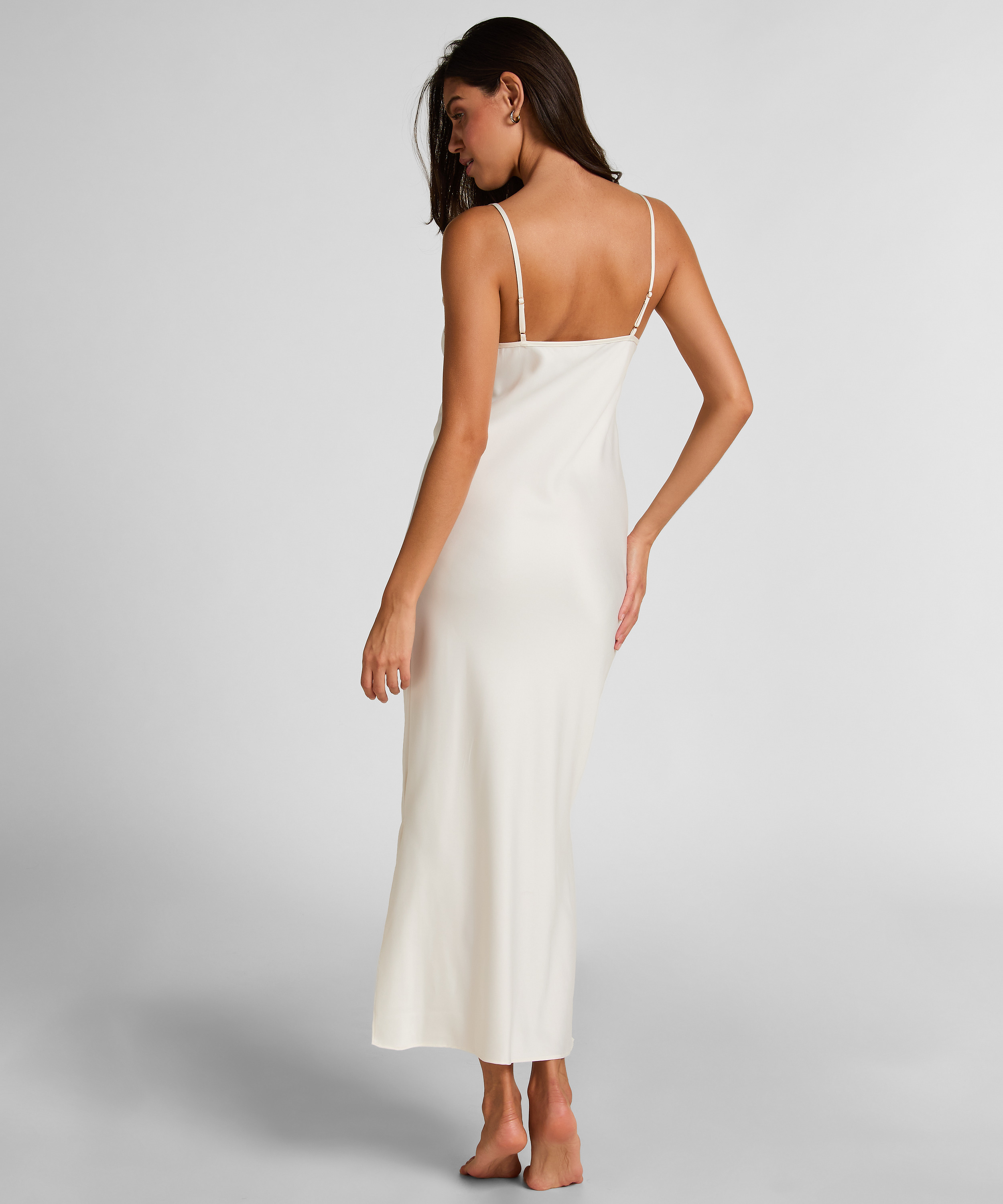 Slipdress Long Satin, White, main