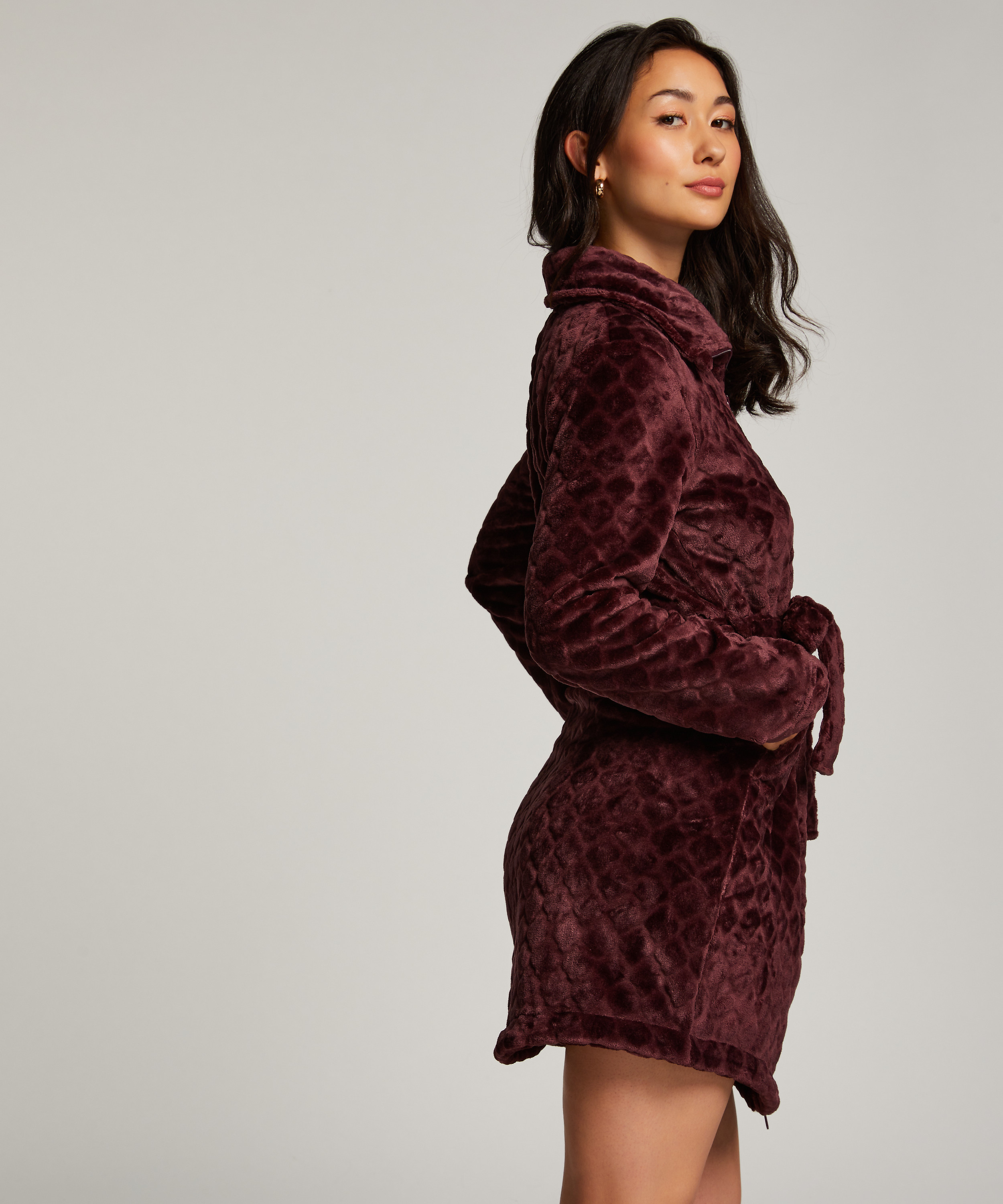Fleece Zip Bathrobe, Purple, main