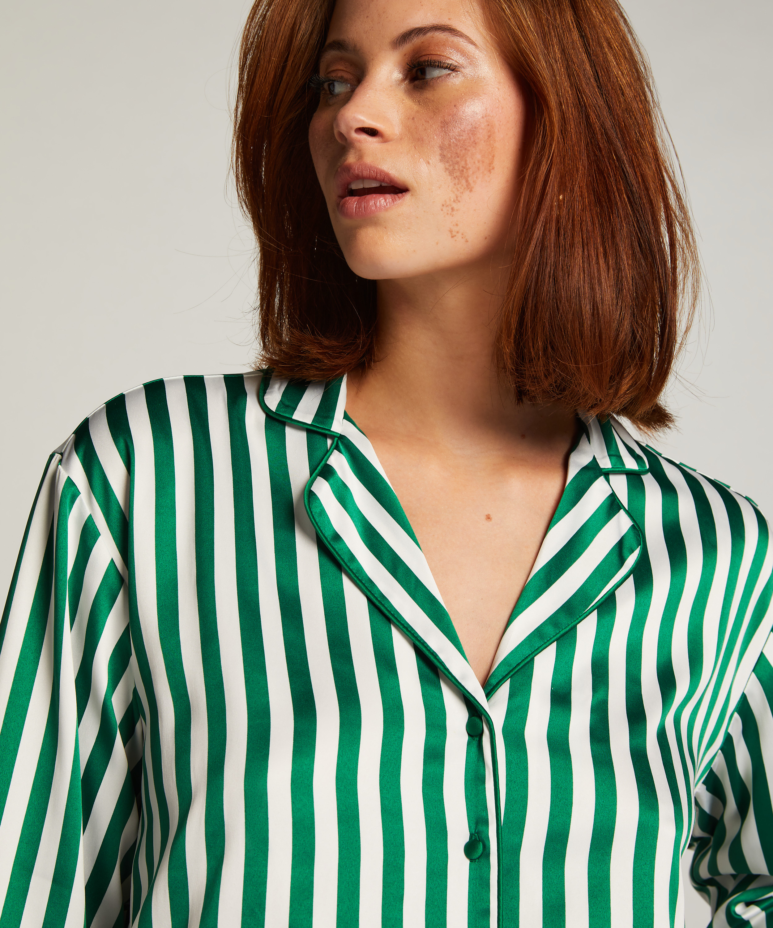 Satin Long-Sleeved Jacket, Green, main