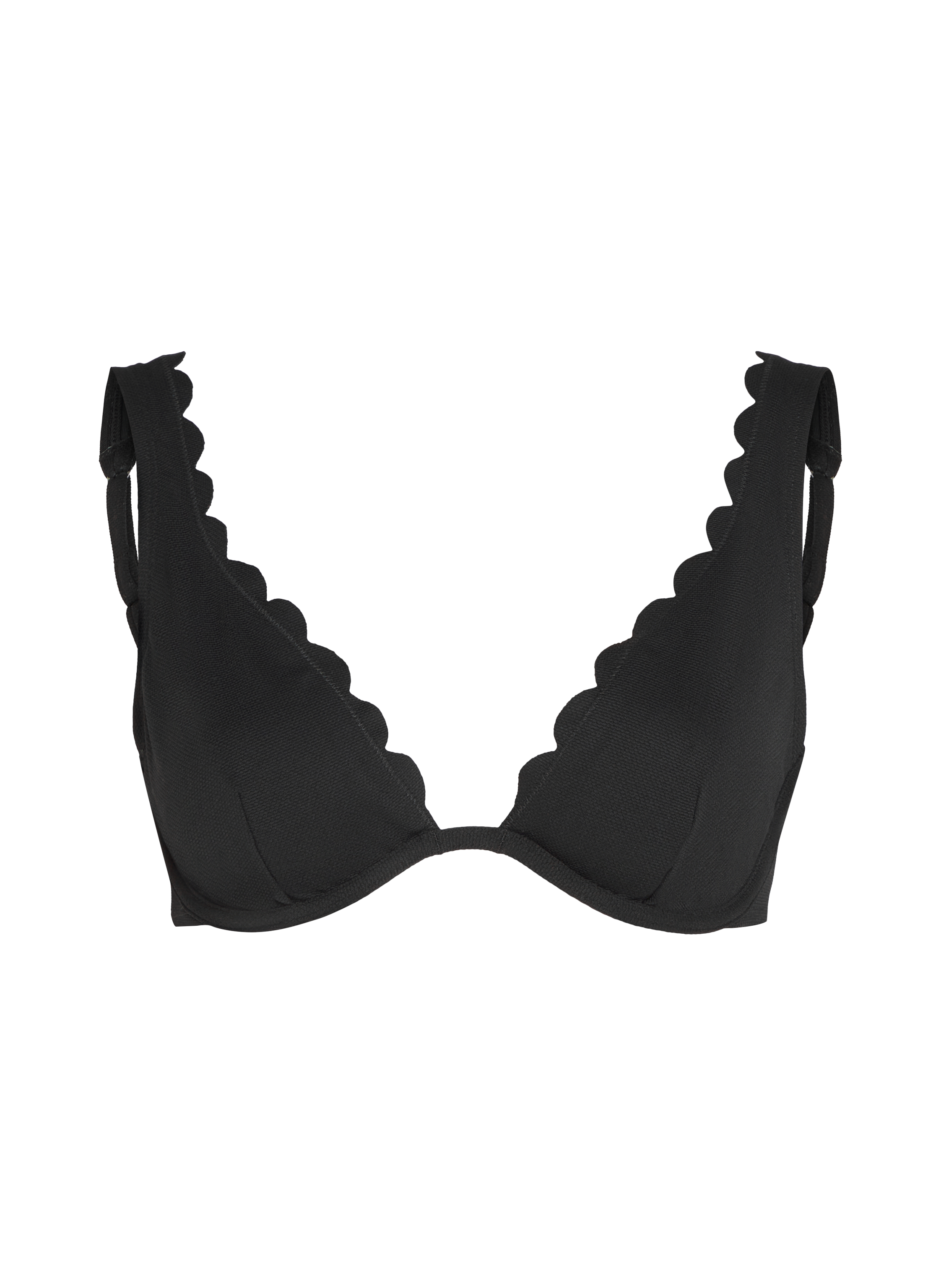 Scallop non-padded underwired bikini top, Black, main