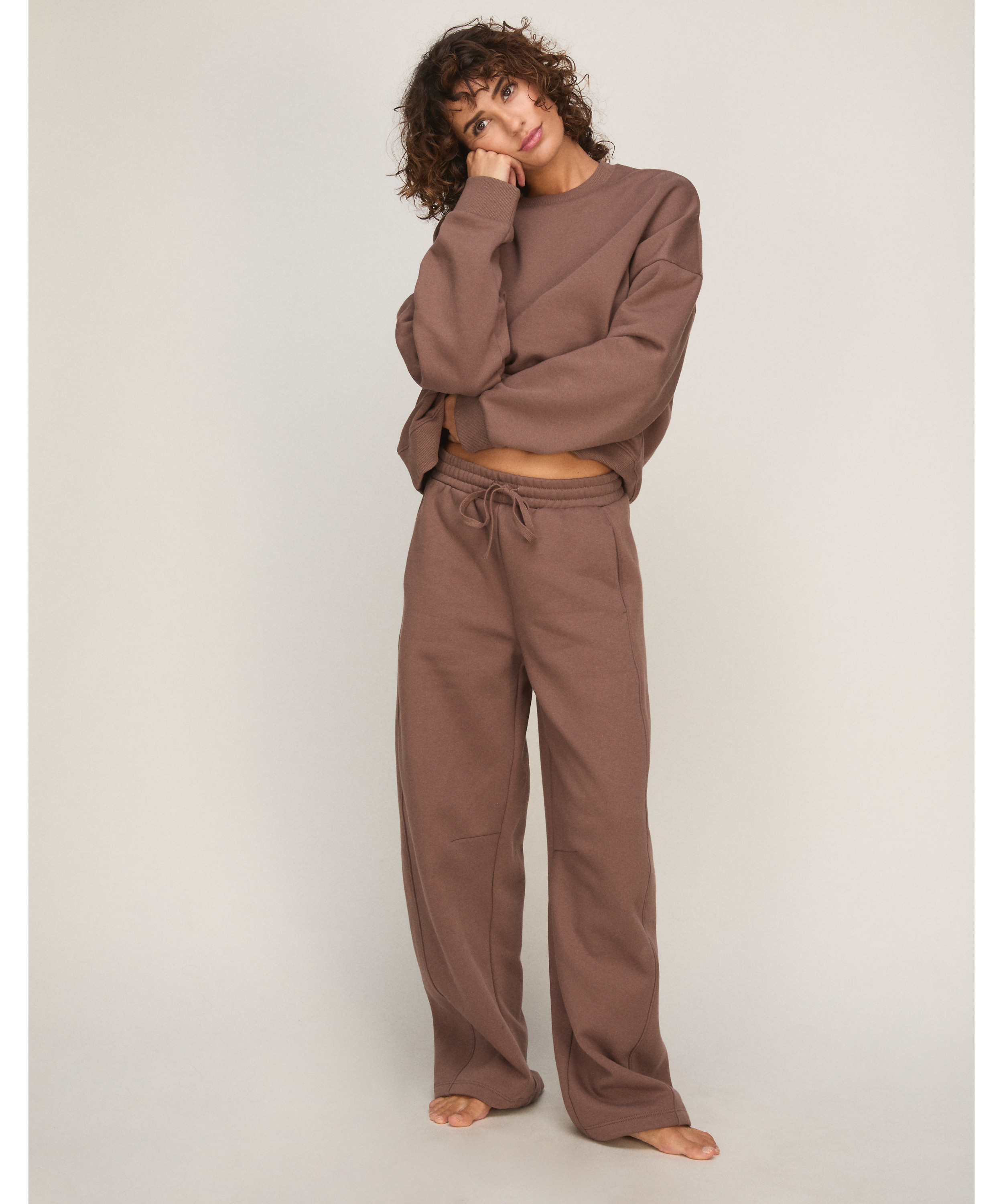 Pants Barrel Brushed Sweat, Brown, main