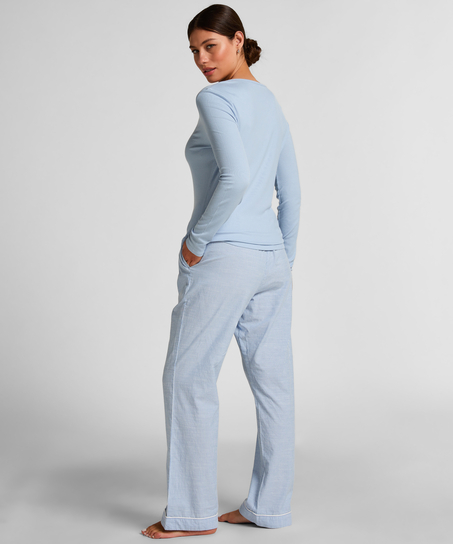 Longsleeved Pyjama Top Henley, Blue