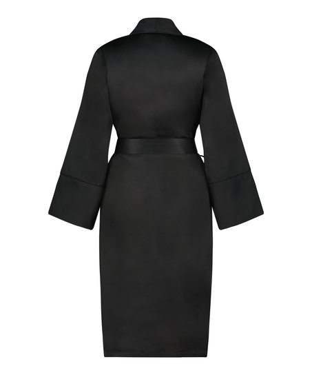 Satin Fleece Bathrobe, Black