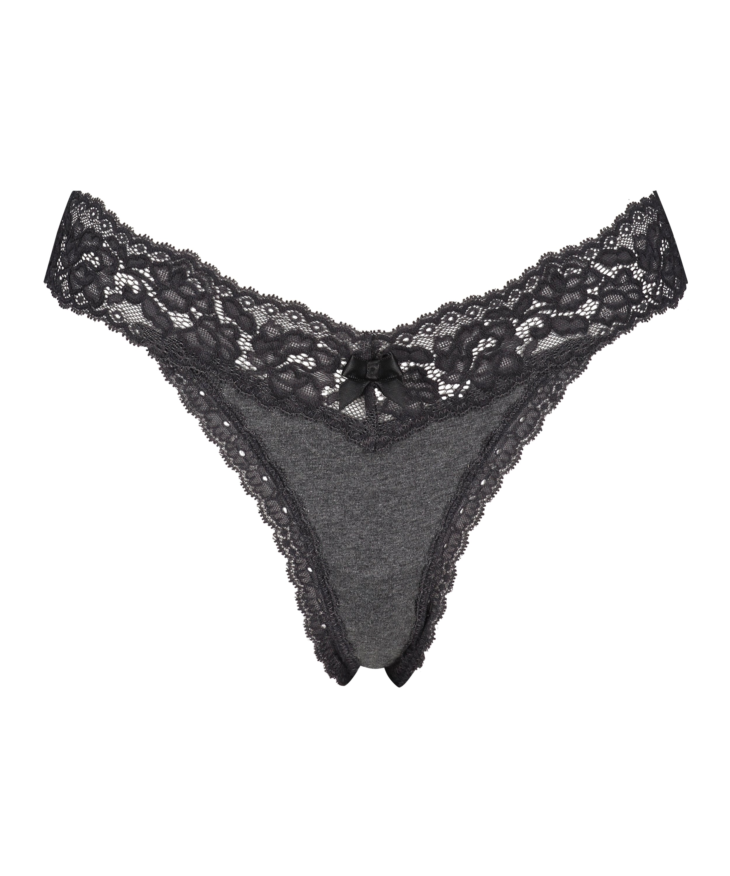 Cotton extra low thong, Gray, main