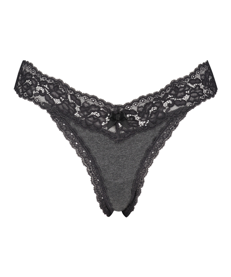 Cotton extra low thong, Gray