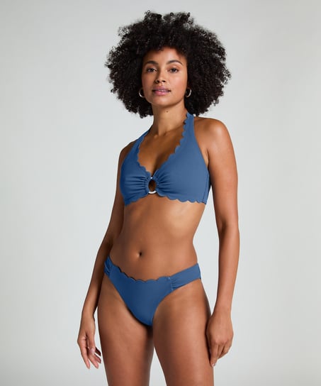 Scallop Halter Bikini Top, Blue
