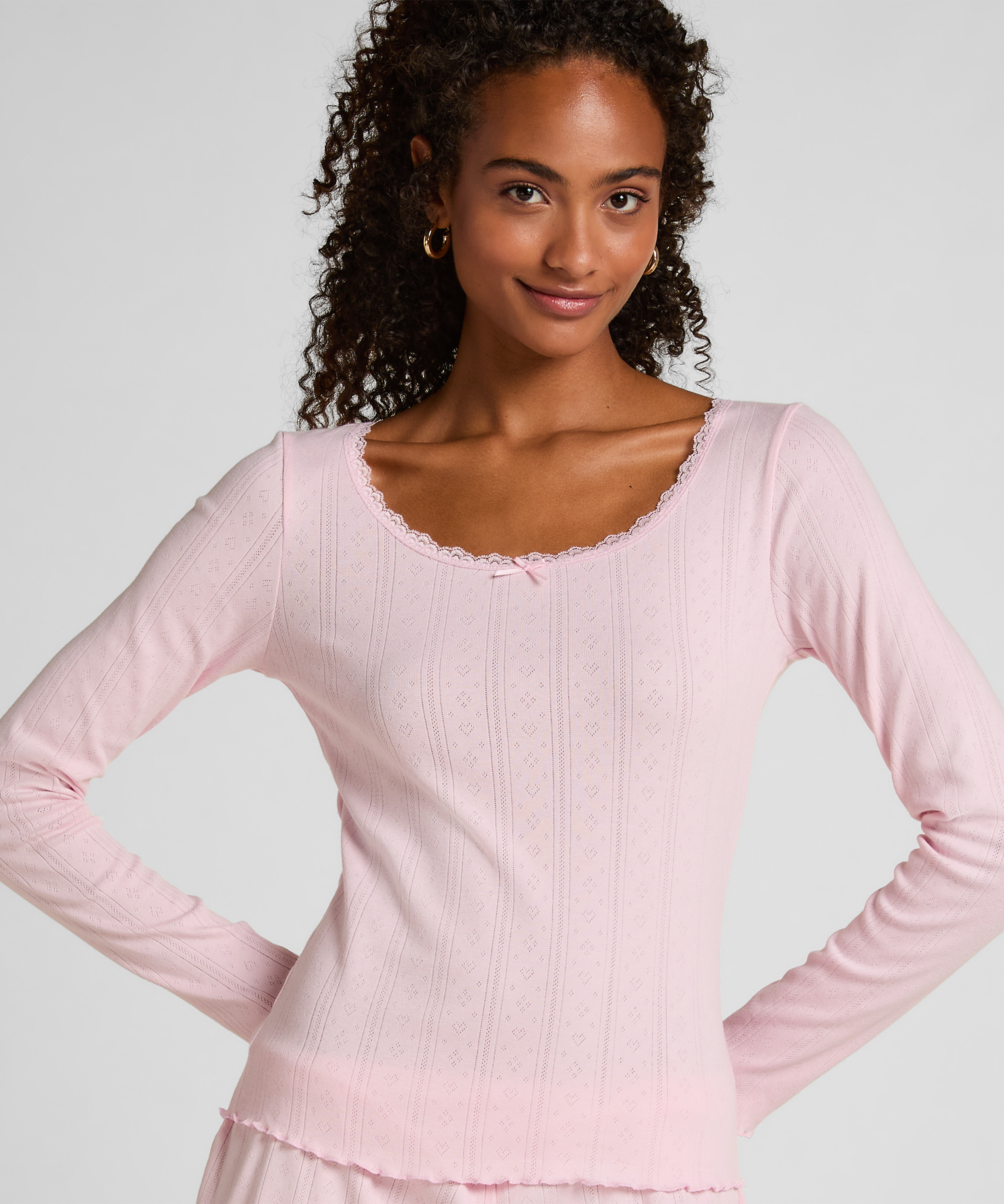 Pyjama top Pointelle, Pink, main