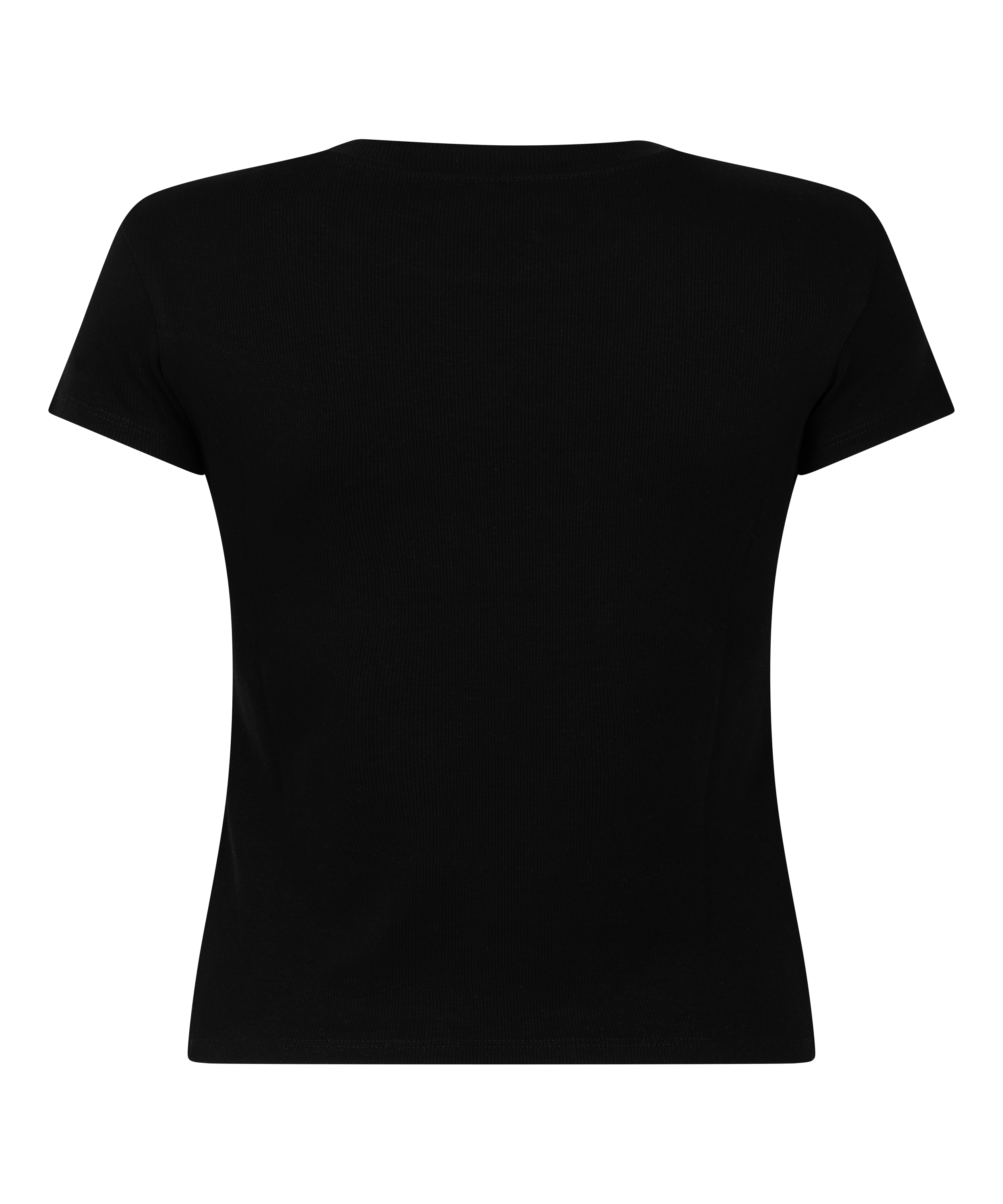 Ribbed Crew Neck Short-Sleeved Pyjama Top, Black, main