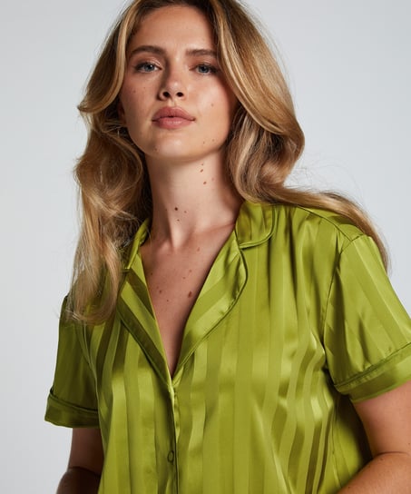 Satin Short-Sleeved Jacket, Green