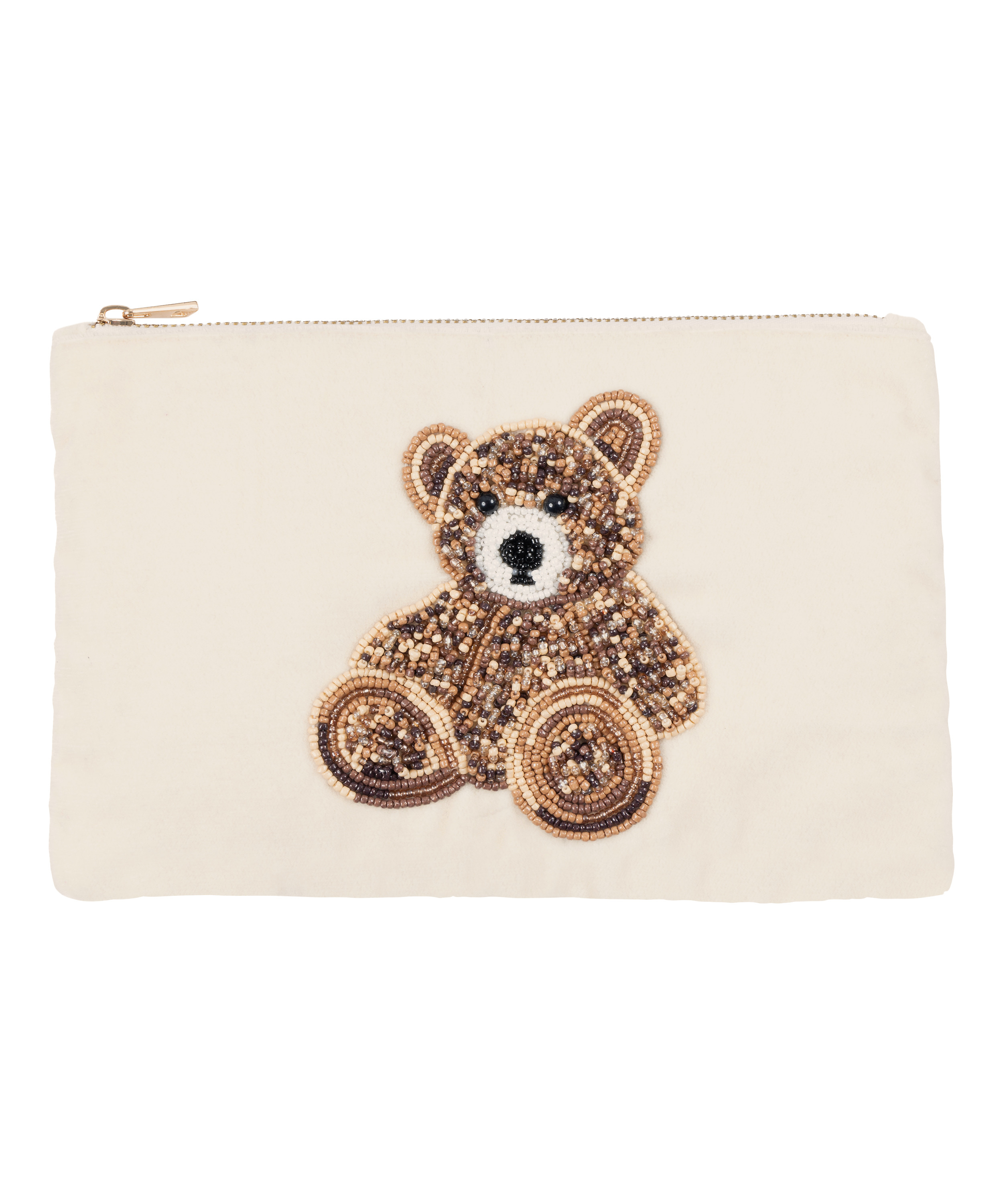 Bear Beaded Pouch, Beige, main