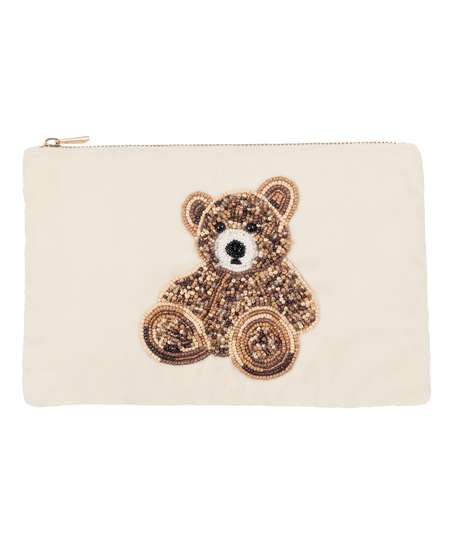 Bear Beaded Pouch, Beige